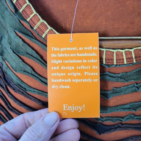 KPC Made In Nepal 100% Cotton Multicolored Razor Cut Hand Embroidered Dress- XL - Picture 6 of 11